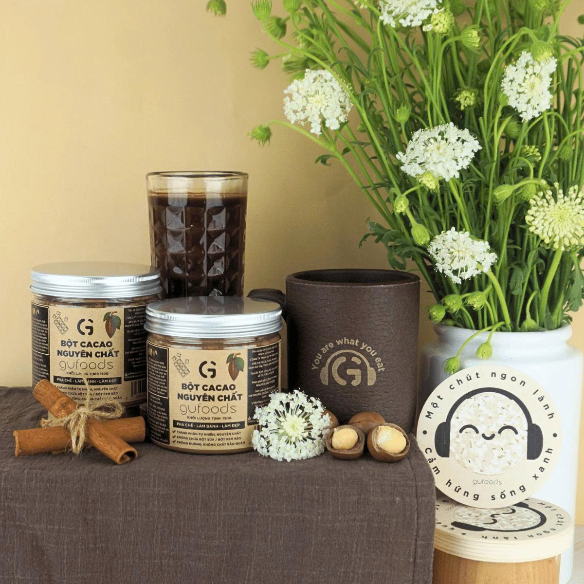 Bột Cacao Nguyên Chất Gufoods 150g - 100% Nguyên Chất, Không Đường, Giàu Flavan, Người Ăn Chay, Healthy, Làm Bánh