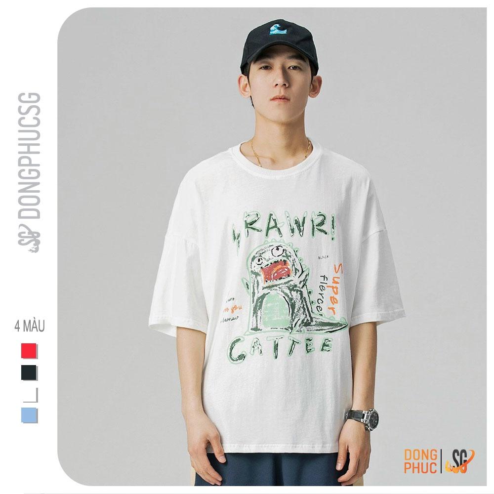 Áo thun tay lỡ form rộng nam nữ - Mẫu khủng long Cattee - Chất thun cotton mềm mịn