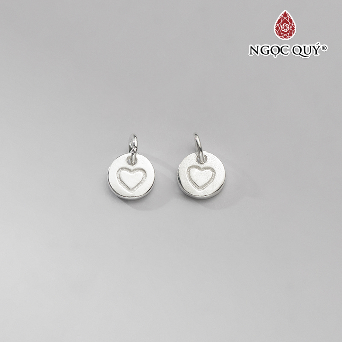 Charm bạc treo hình tròn họa tiết trái tim - Ngọc Quý Gemstones