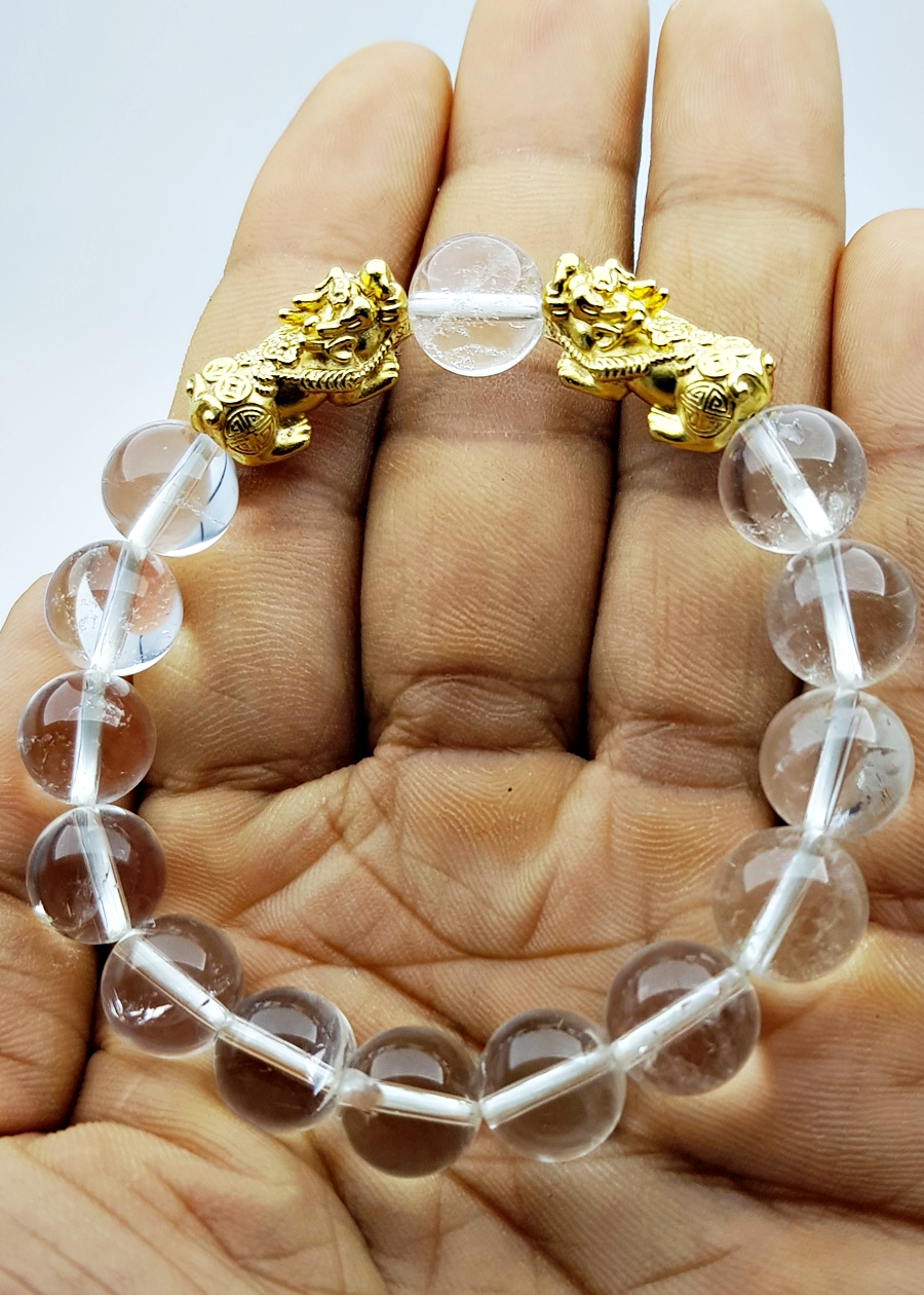 Vòng Tay Cặp Tỳ Hưu Đá Thạch Anh Trắng Tự Nhiên 10mm