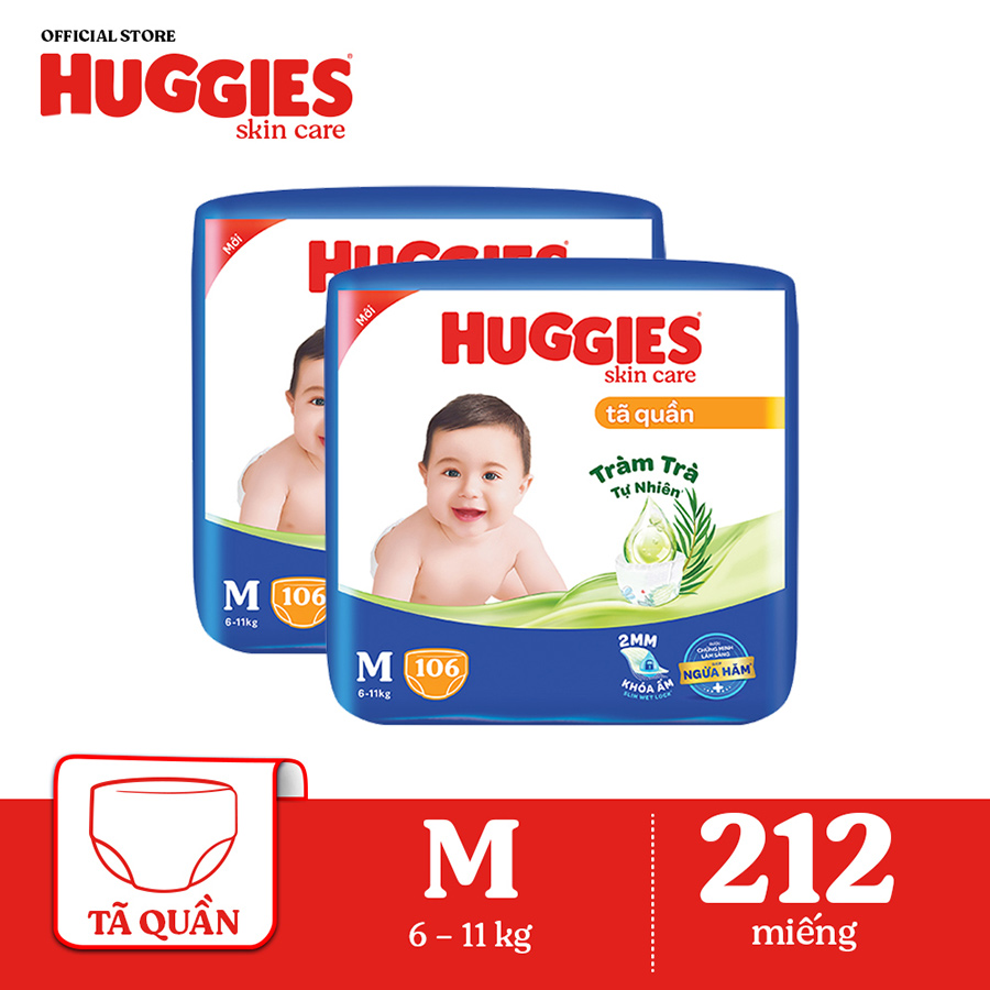 Combo 2 Tã/bỉm quần HUGGIES SKINCARE MEGA JUMBO size M 106 miếng