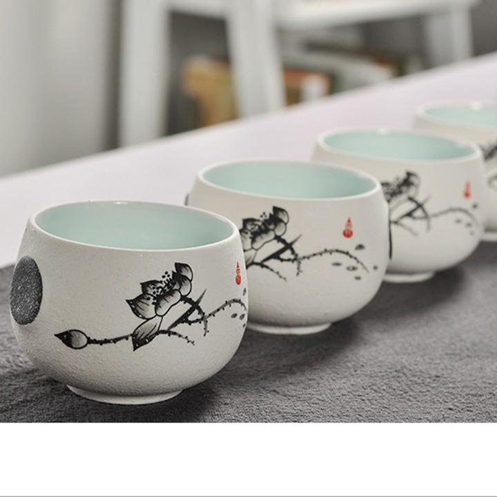 Bộ ấm pha trà chất liệu sứ cao cấp, Bộ trà đạo hoa sen