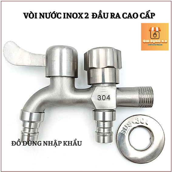 Vòi nước tăng áp INOX 3O4 - chia 2 đầu ra riêng biệt