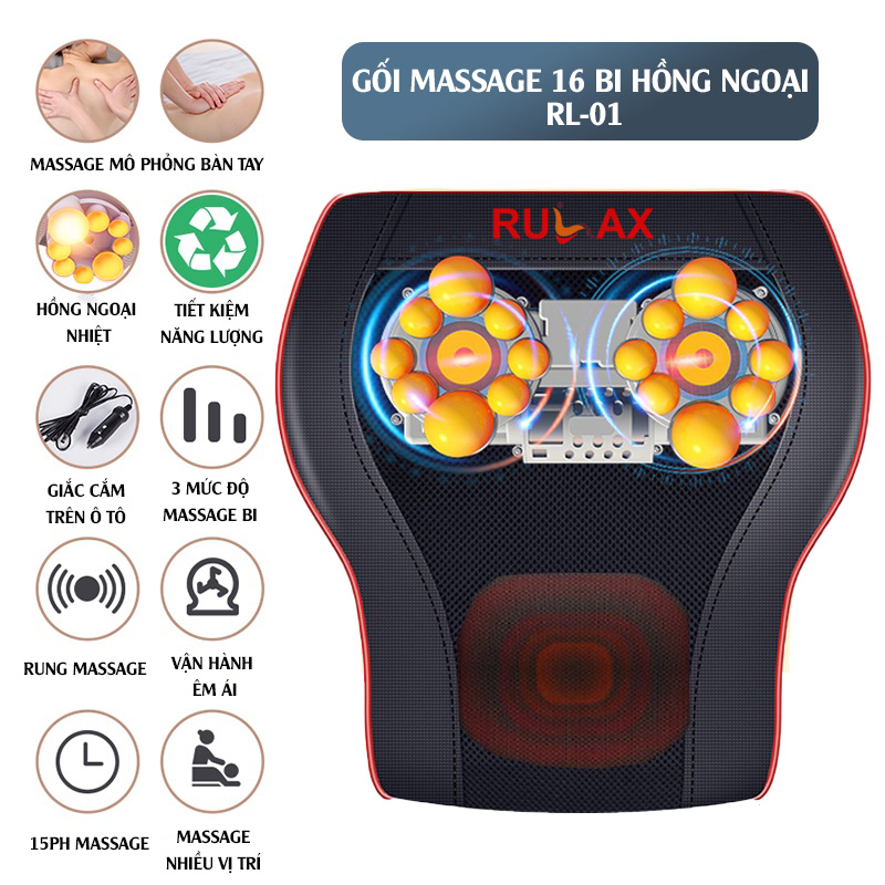 Gối Massage Hồng Ngoại cổ vai gáy tựa lưng đa năng RULAX Model RL-01 có hướng dẫn tiếng Việt