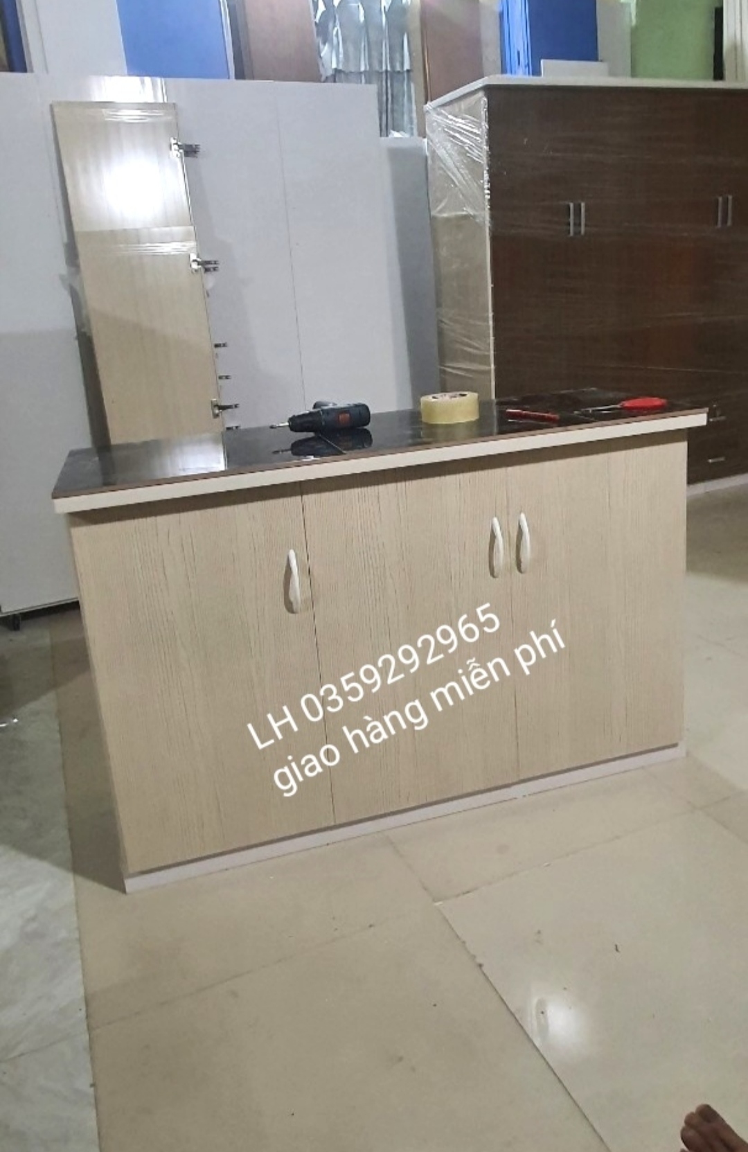 Tủ bếp mini nhựa đài Loan mặt gạch