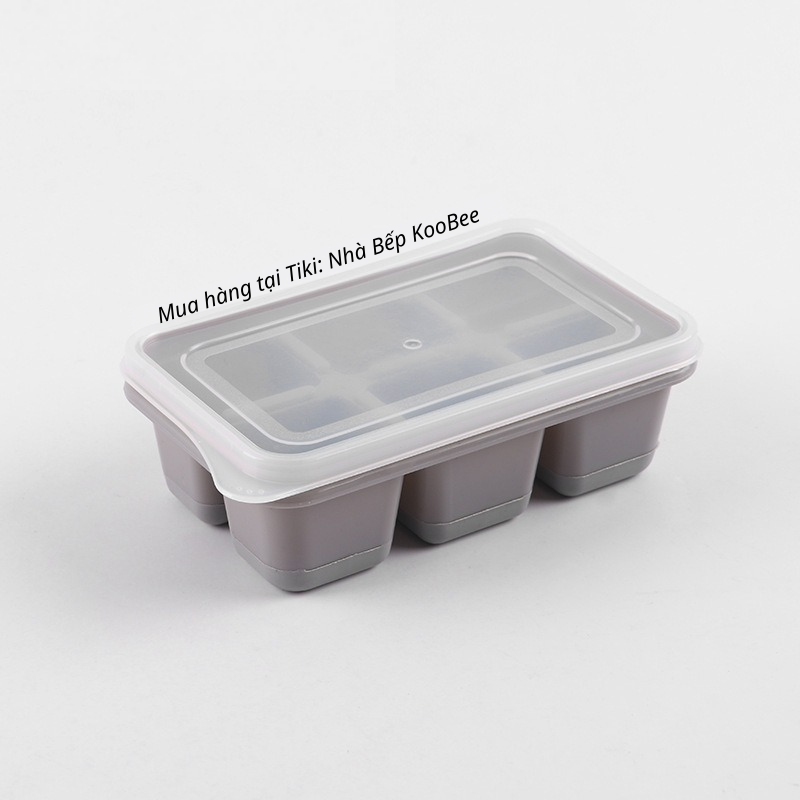 Khay đá khay trữ đông ăn dặm, làm thạch rau câu silicon dẻo 6 ngăn có nắp đậy - Bộ chia thức cho bé ăn dặm KooBee