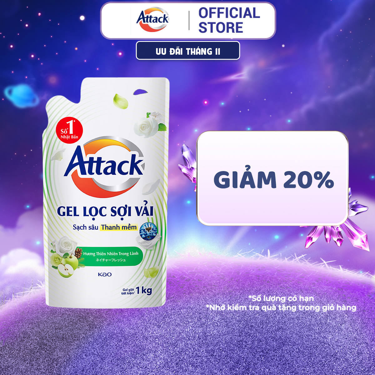 Gel Giặt Attack Hương Thiên Nhiên Trong Lành Túi 1Kg