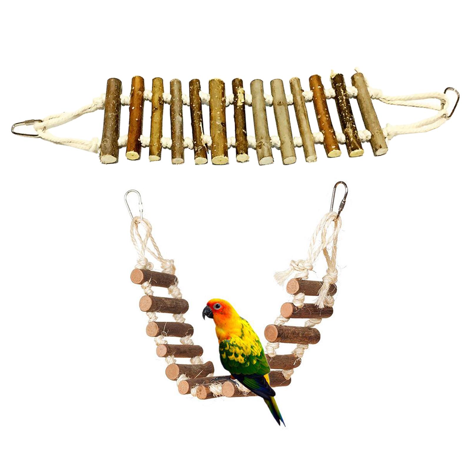 Pet Ladder Bird Toys for Parrot Macaw African Greys Budgie Cockatiels Parakeet Hamster Rat Crawling Bridge Wooden Cage Funny Perch Trainning Swing Toy