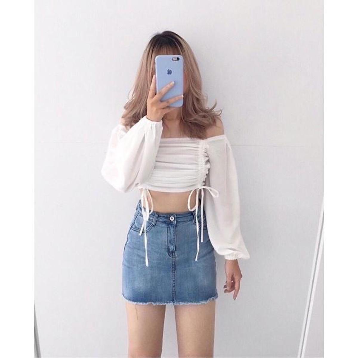 ÁO BẸT VAI CROPTOP RÚT NGỰC TRƠN BASIC - ÁO KIỂU CRT ULZANG HOT GIRL