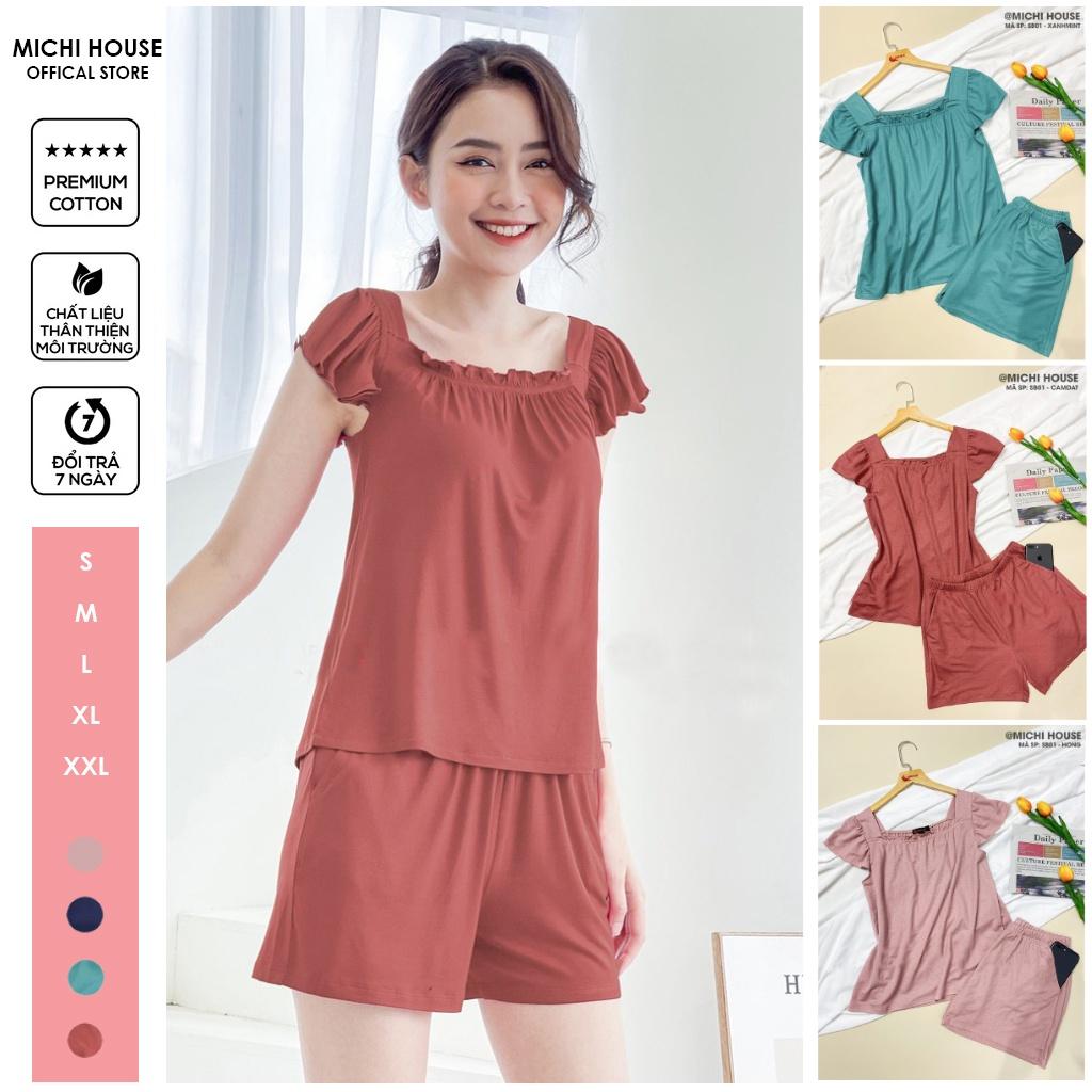 Combo 2 Bộ Mặc Nhà Nữ Cổ Vuông Chất Cotton Nhật Mềm Mại, Set Đồ Bộ Nữ Đồ Ngủ Mặc Nhà Cardina , SB01 - Michi House