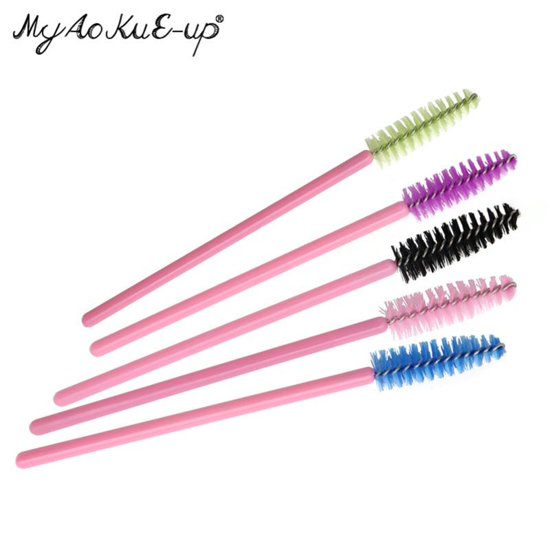 Màu hồng Trang Điểm Bàn Chải Lông Mi 200 cái Dùng Một Lần Mascara Wands Nylon Nhựa Bàn Chải Lông Mi Lông Mày Comb Brushes Make Up bàn chải