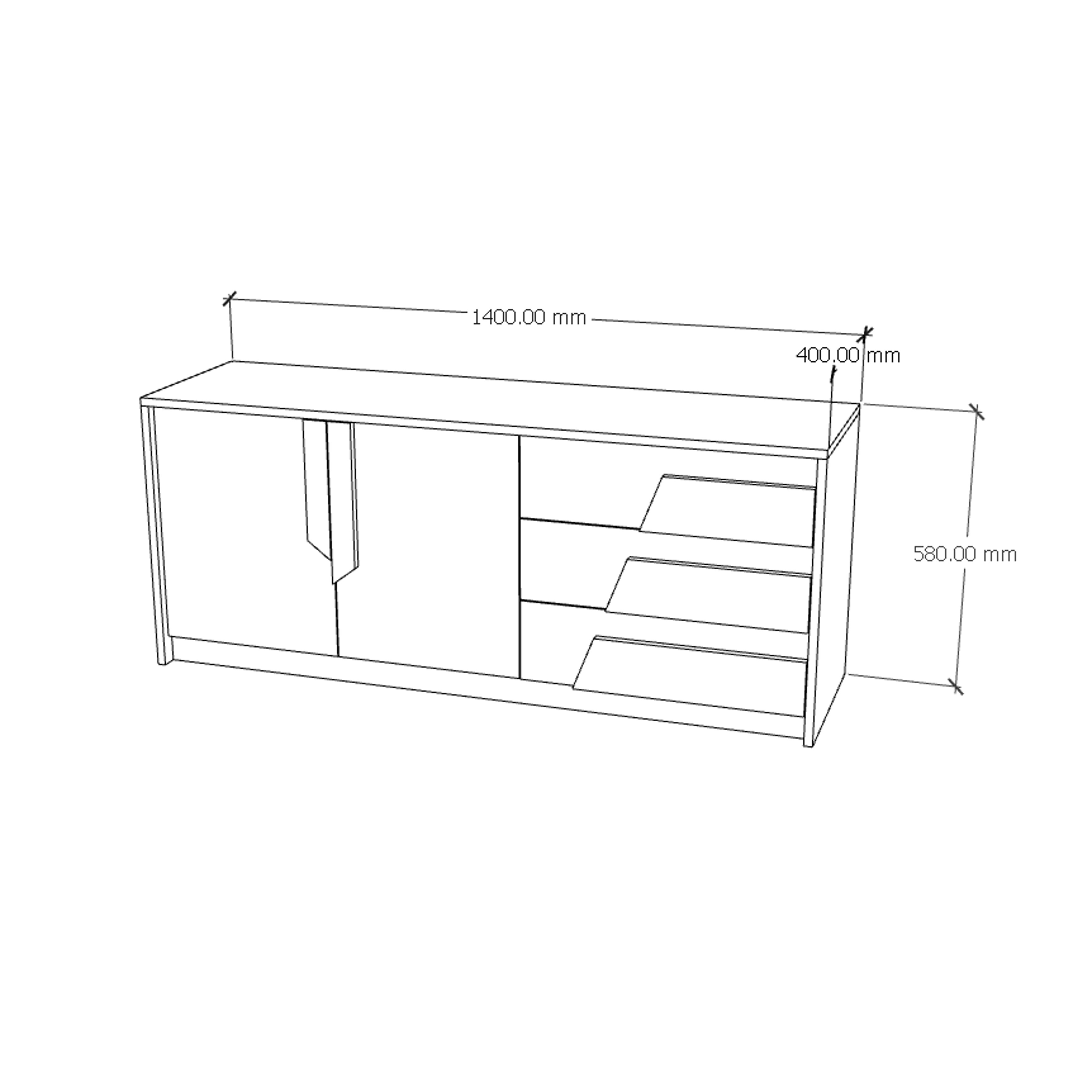 [Happy Home Furniture] PONIX, Kệ TV 3 ngăn kéo, 140cm x 40cm x 58cm ( DxRxC), KTV_027