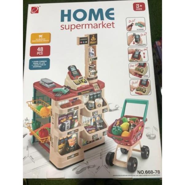 COMBO 02 BỘ KỆ ĐỨNG QUẦY SIÊU THỊ VÀ XE ĐẨY SIÊU THỊ CHO BÉ 668-78 CAO 86cm