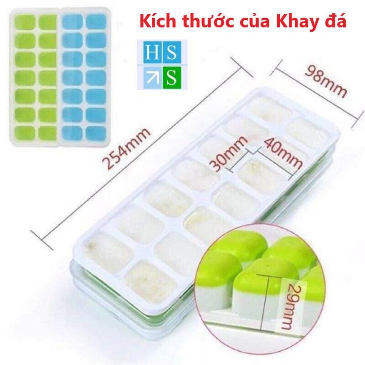 Khay đá silicon (14 ngăn) có nắp đậy an toàn không dính mùi thực phẩm,làm rau câu,làm kem,khay trữ đông thực phẩm ăn dặm