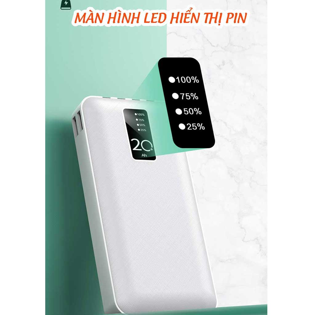 Pin Sạc Dự Phòng 20.000mAh HXSJ - 2 Cổng Sạc Vào Type-C/Micro Tích hợp sẵn 4 đầu sạc chuyên dụng tiện lợi - HÀNG CHÍNH HÃNG