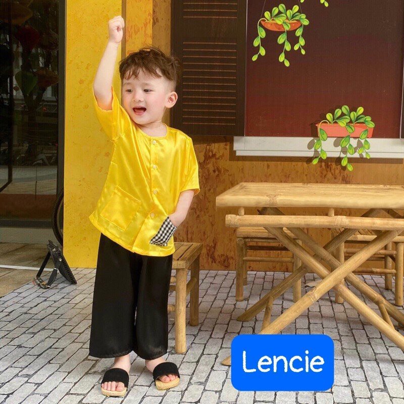 Bộ bà ba cho bé trai đi chơi biểu diễn đẹp từ 12-40kg chất lụa mềm mát (kèm khăn)