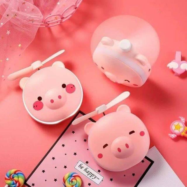 Gương đèn quạt sạc usb 3in1 hình heo siêu cute