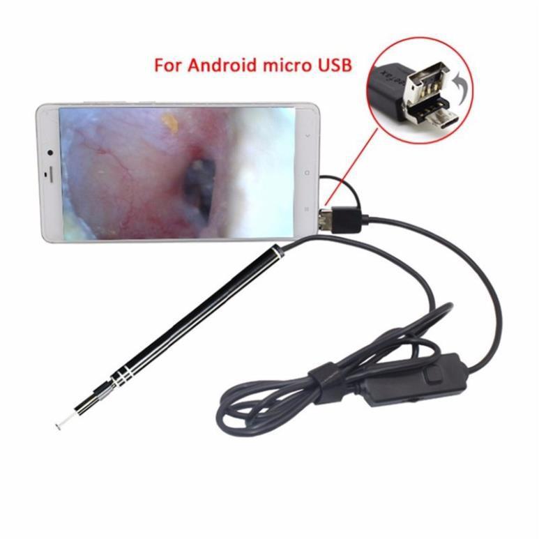 Camera nội soi lấy ráy tai có đèn LED hỗ trợ kết nối USB với điện thoại thông minh .