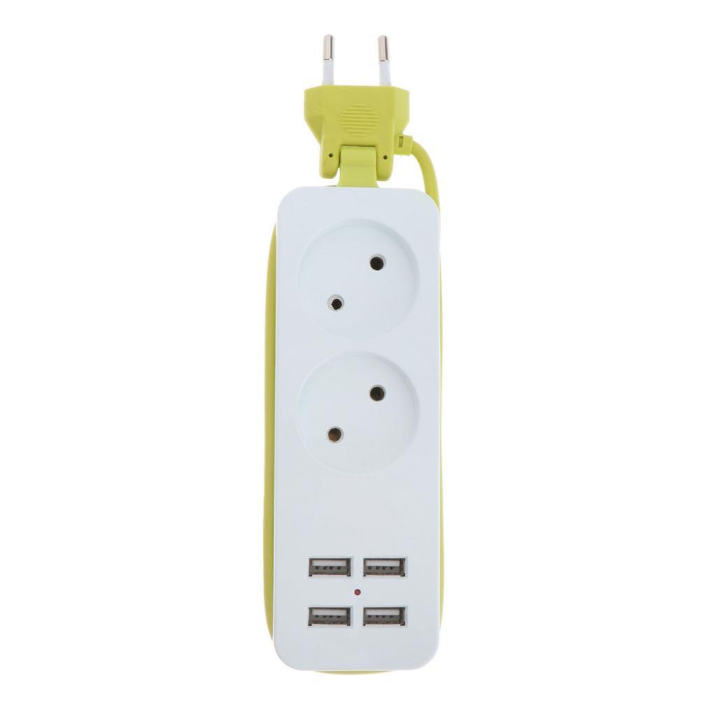 EU Plug Extension Socket Outlet Hub Travel Power Strip 6-Ports with 4 USB