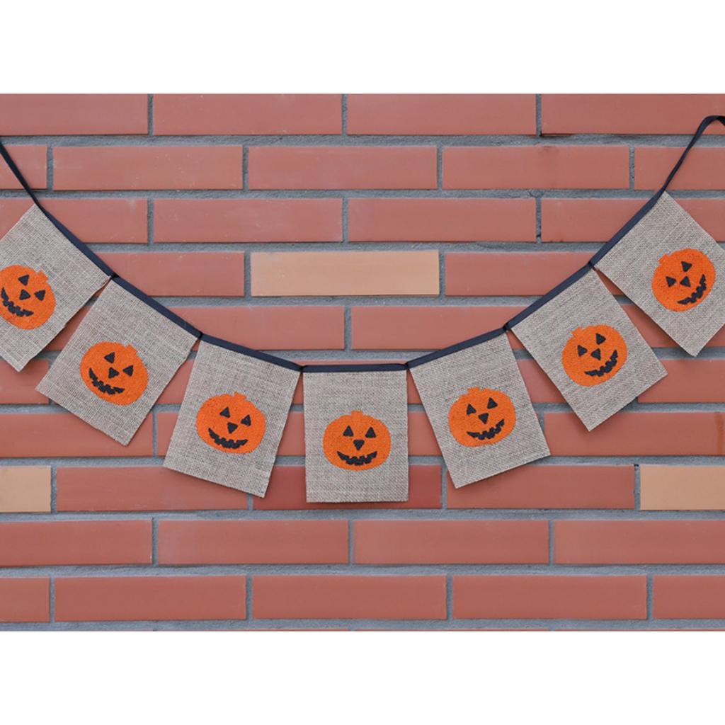 Halloween Pumpkin Bunting Burlap Banner Garland Party Wall Hanging Decor