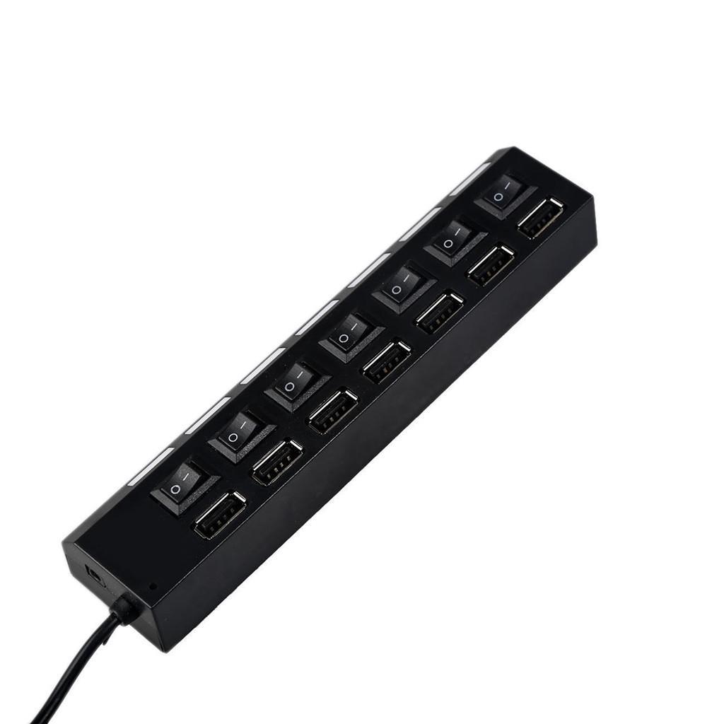 7-Port USB 2.0 High Speed Hub Adapter ON/OFF Switch with LED Indicator Black