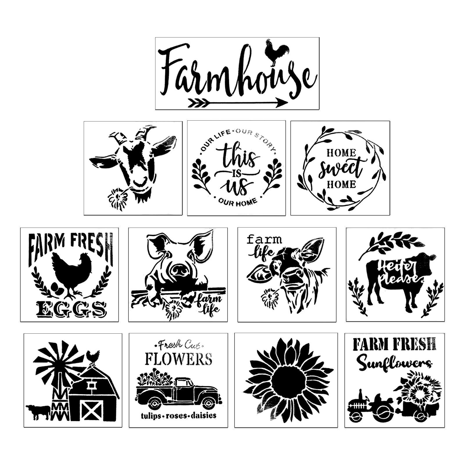 Farm Style Stencil Drawing Painting Templates for DIY Projects Birthday Party Decor