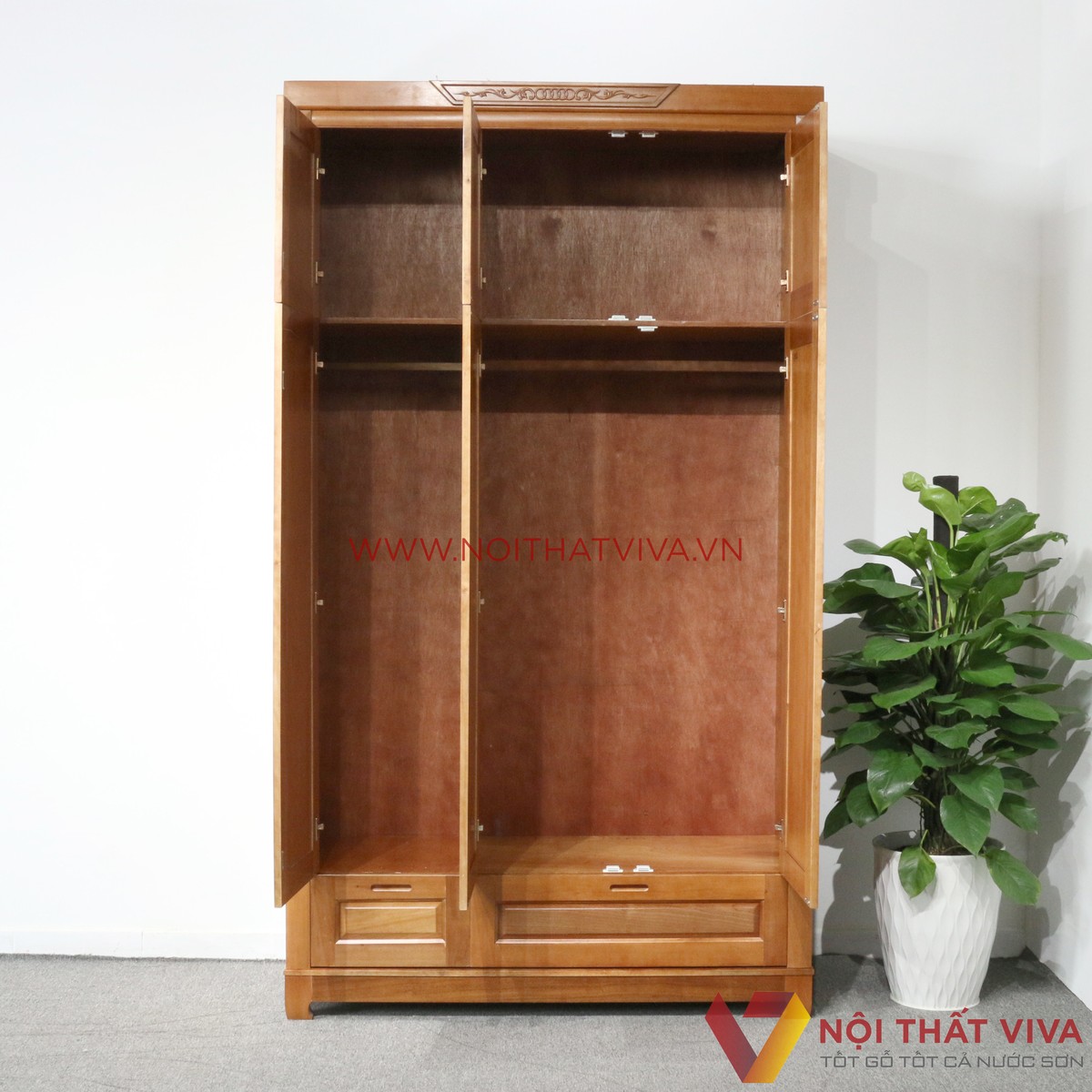 Tủ Quần Áo Gỗ Xoan Đào 3 Cánh Kịch Trần Đẹp Giá Rẻ
