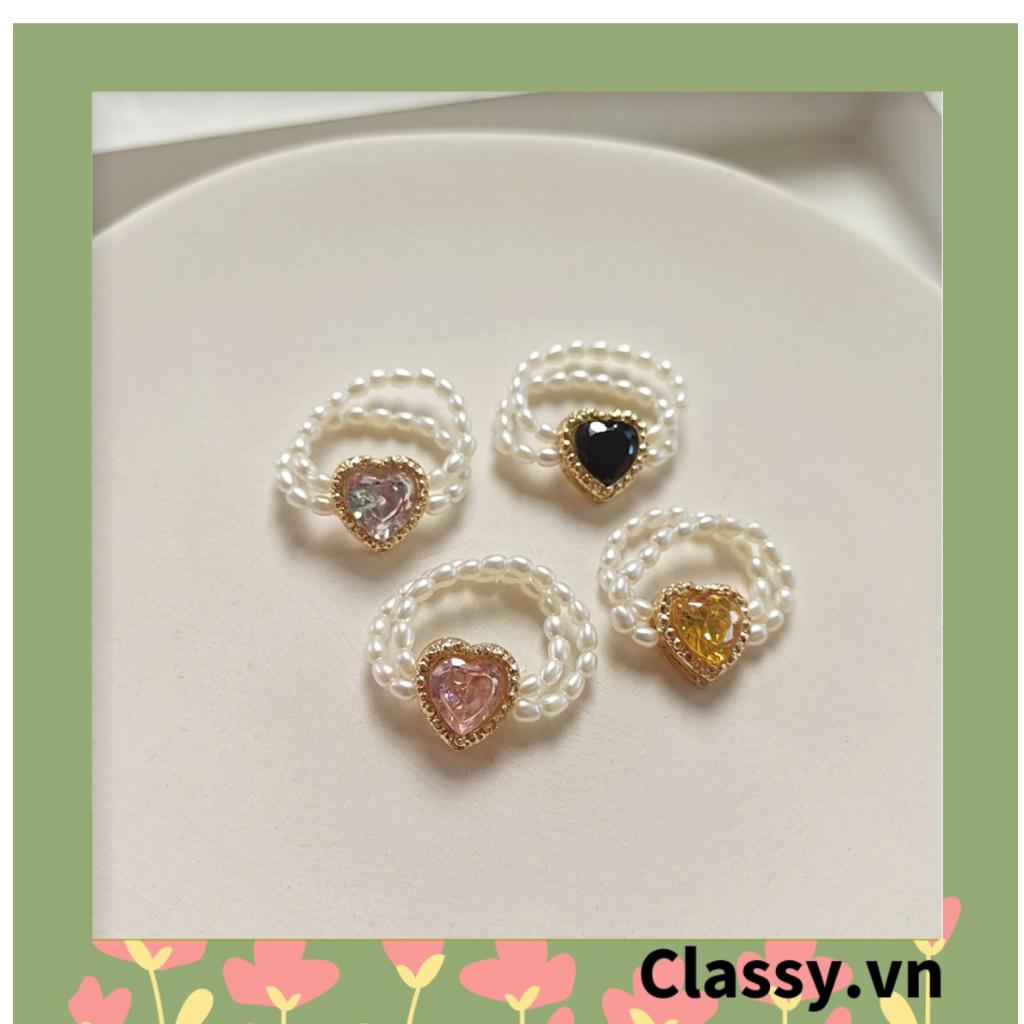 Nhẫn bằng nhựa Classy có đính hạt cườm nhiều màu dành cho nữ Classy PK1225