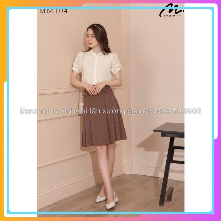 Chân váy xòe midi túi nắp màu đen nâu thời trang Banamo Fashion 5322