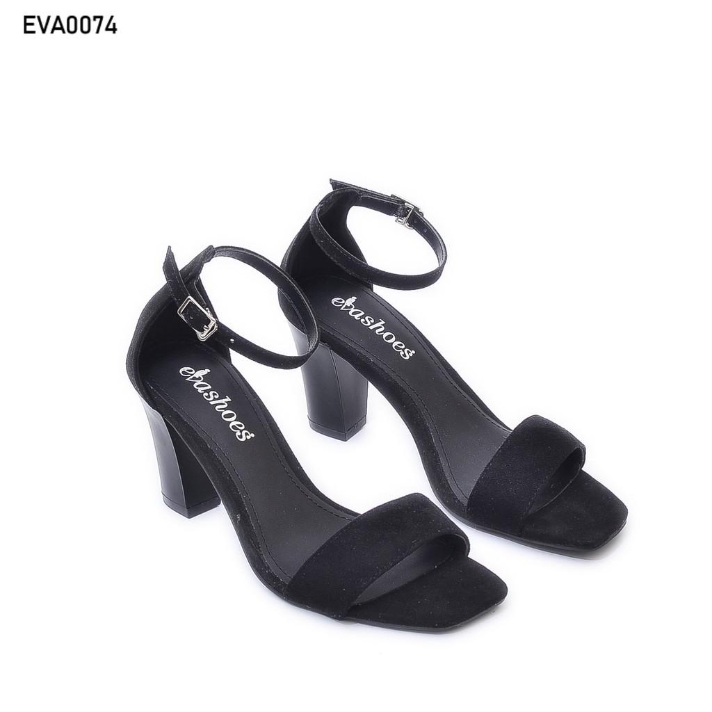 Sandal Cao Gót Đế Vuông Quai Ngang Mũi Vuông Da Lộn 7cm Evashoes EVA0074