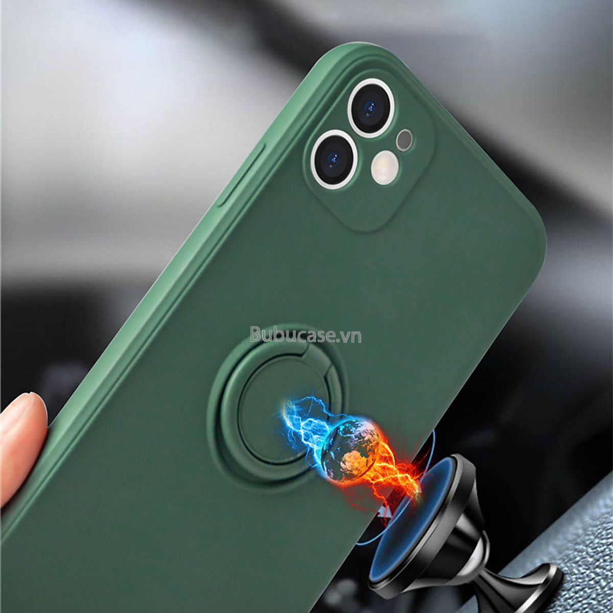 Ốp Lưng Chống Bẩn Tích Hợp Ring Holder Dành Cho IPhone 11 / 11Pro / 11Promax / 12 / 12Pro / 12 Promax / 12 Mini - Chân Đế Giá Đỡ Xoay 360 Độ, Kèm Dây Đeo Tay, Tương Thích Đế Sạc Không Dây