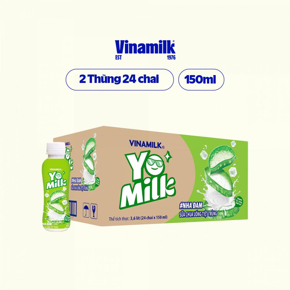 2 Thùng Sữa chua uống Yomilk Nha đam 150ml - 24 chai/Thùng Yogurt