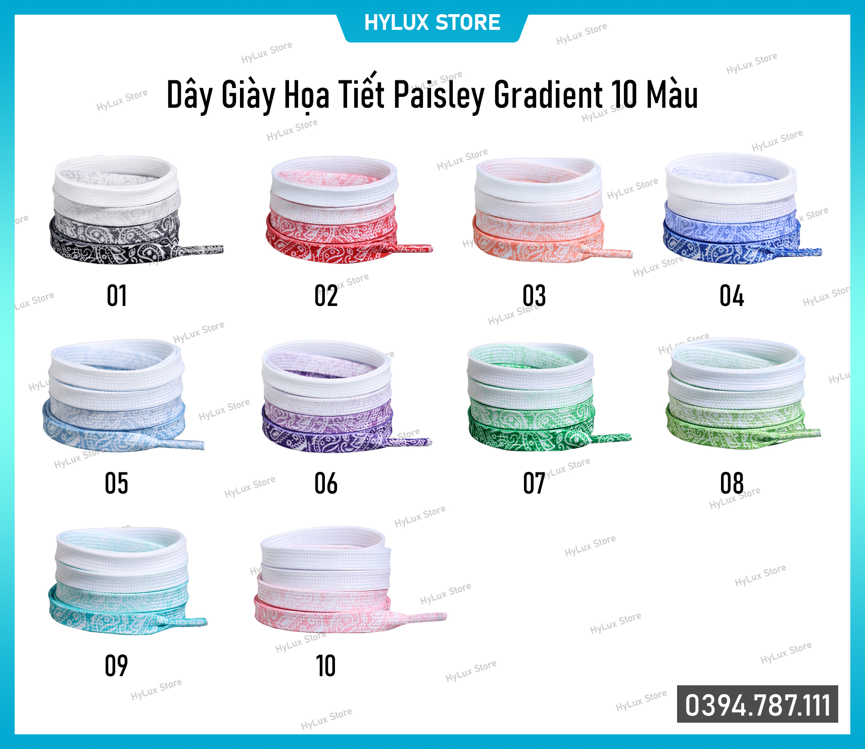 [10 màu] Dây giày họa tiết Paisley Gradient chuyển sắc cho AF1, JD1 cao cấp