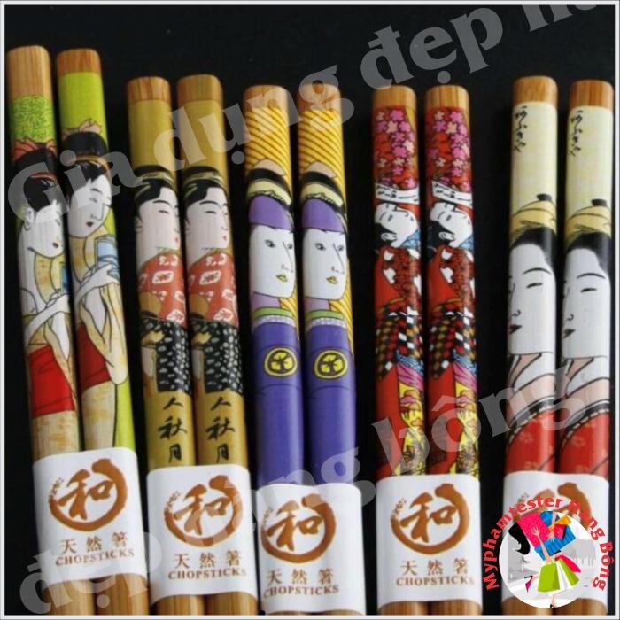 Hộp 5 đôi đũa trúc họa tiết Nhật, hàng xuất Nhật
