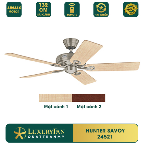 Quạt trần HUNTER SAVOY - 5 cánh gỗ cao cấp, không tiếng ồn - Hàng chính hãng