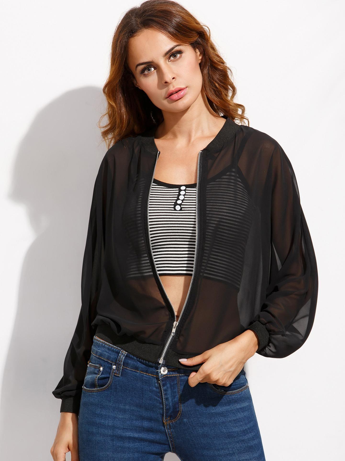 Aó khoác thời trang chiffon dây kéo