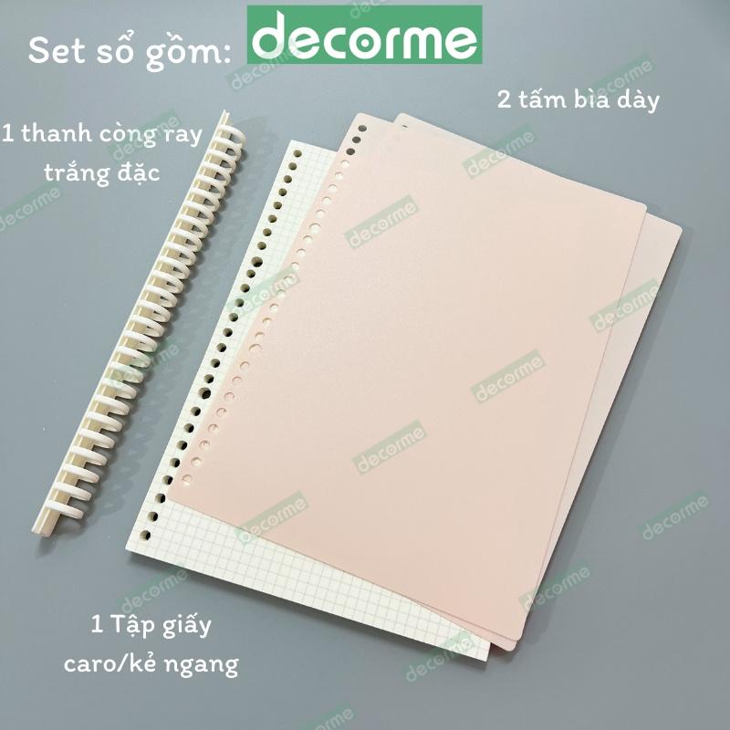 Set Sổ còng A4 B5 A5 DecorMe còng Ray trắng cứng giấy refill caro kẻ ngang có thể thay giấy