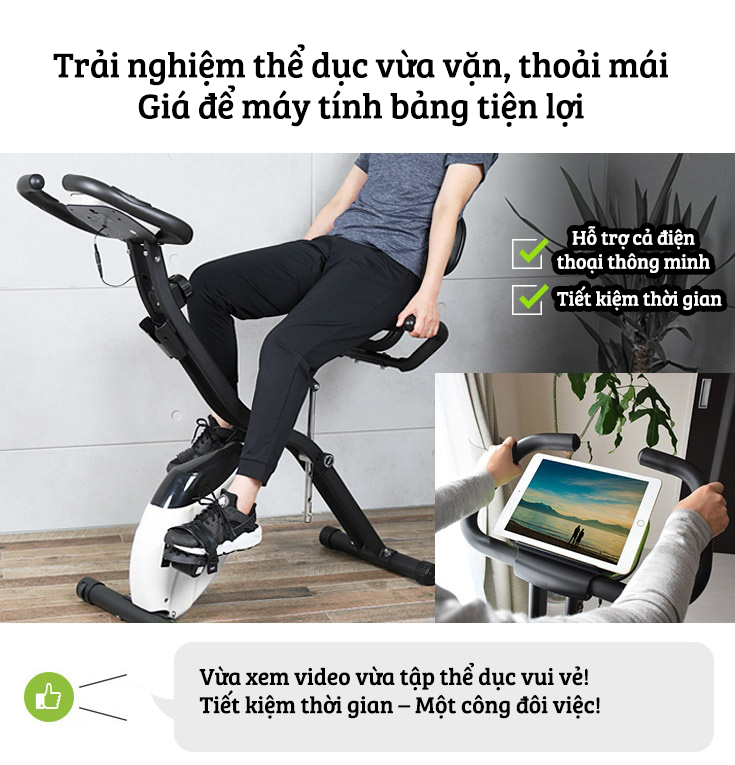 Xe đạp thể thao tại nhà gấp gọn 10 cấp độ kháng lực cảm biến nhịp tim hoạt động êm ái tải trọng 120kg