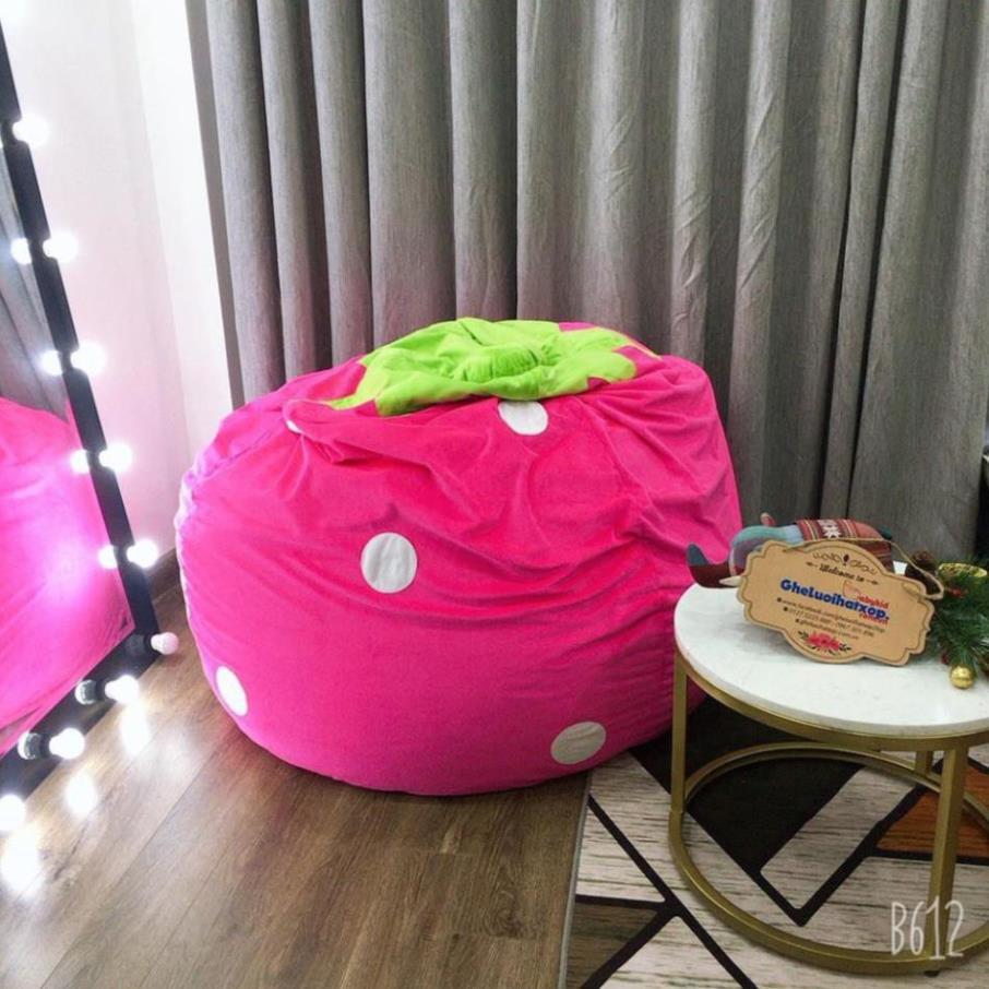 Ghế xốp hình quả dâu cao cấp Babykid, cỡ L, chất vải nhung lạnh Hàn quốc màu hồng