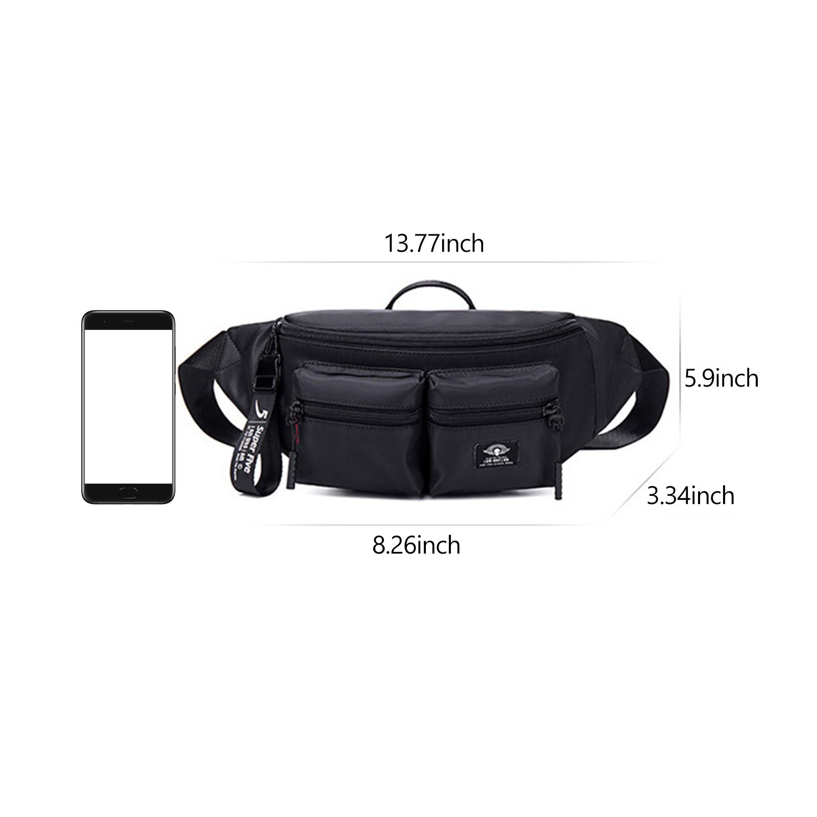 Women Men Black Waist Bag with Pocket Zip Adjustable Strap Multipurpose Belt Bag Shoulder Bag
