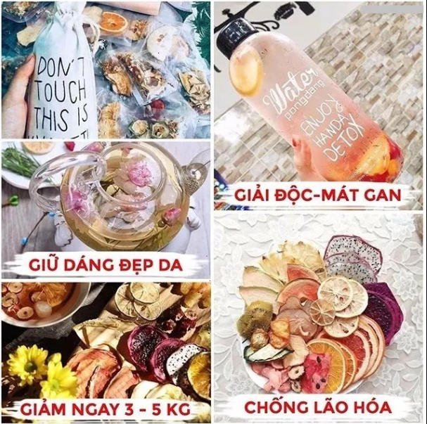 Hộp 30 gói trà detox hoa quả sấy khô 3 vị robimart giảm cân, giữ dáng, đẹp da - tặng kèm bình 1000ml, đường