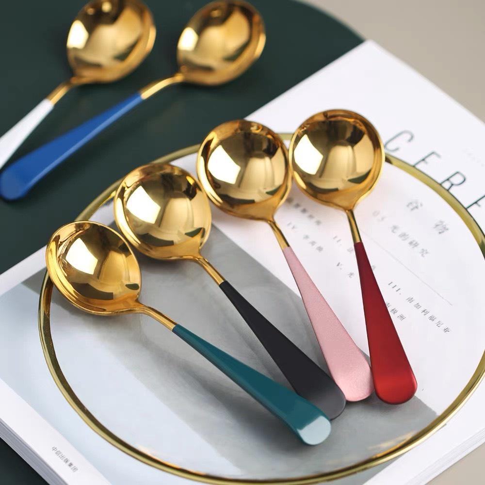 Thìa Ăn Cơm Bằng Inox Mạ Vàng Cán Dài Nhiều Mầu Sang Chảnh -hàng đẹp