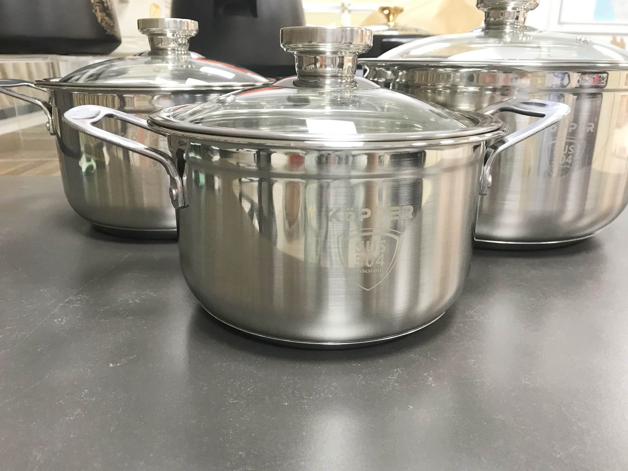 Bộ Nồi Inox 304 Cao Cấp 5 Đáy KOPPER - 3 Món Kích Thước 18 - 20 - 24 cm.
