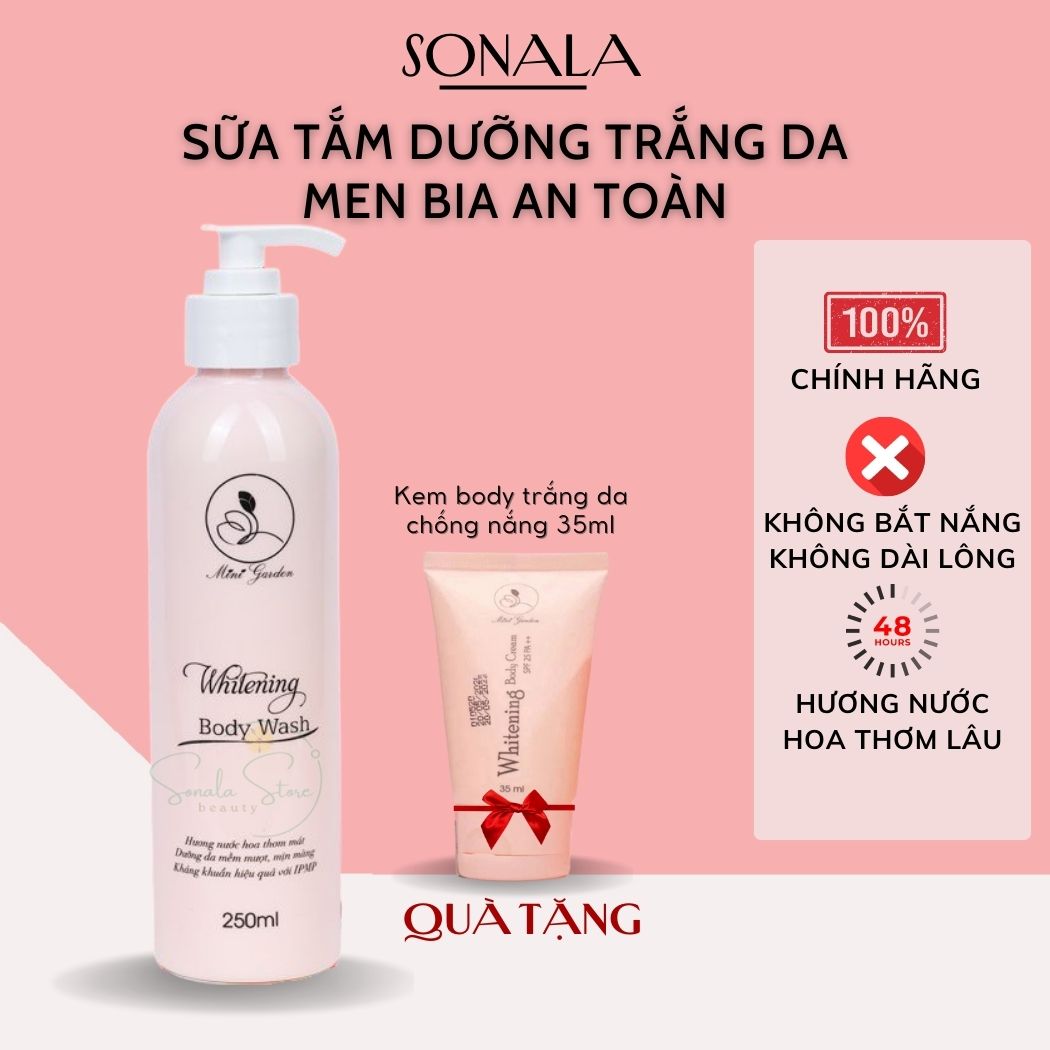 Sữa Tắm Trắng Men Bia Mini Garden Whitening Body Wash 250ml - Tặng kem body men bia MiniGarden 35ml