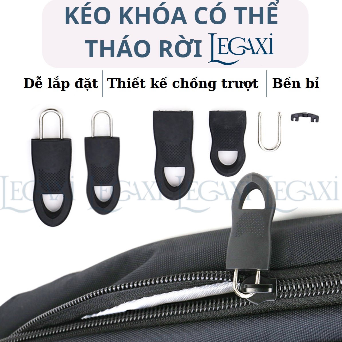 Móc Khóa Zip Kéo Thay Thế Bằng Nhựa Kim Loại Có Thể Tháo Rời Cho Balo Túi Xách, Vali, Áo Khoác, Quần