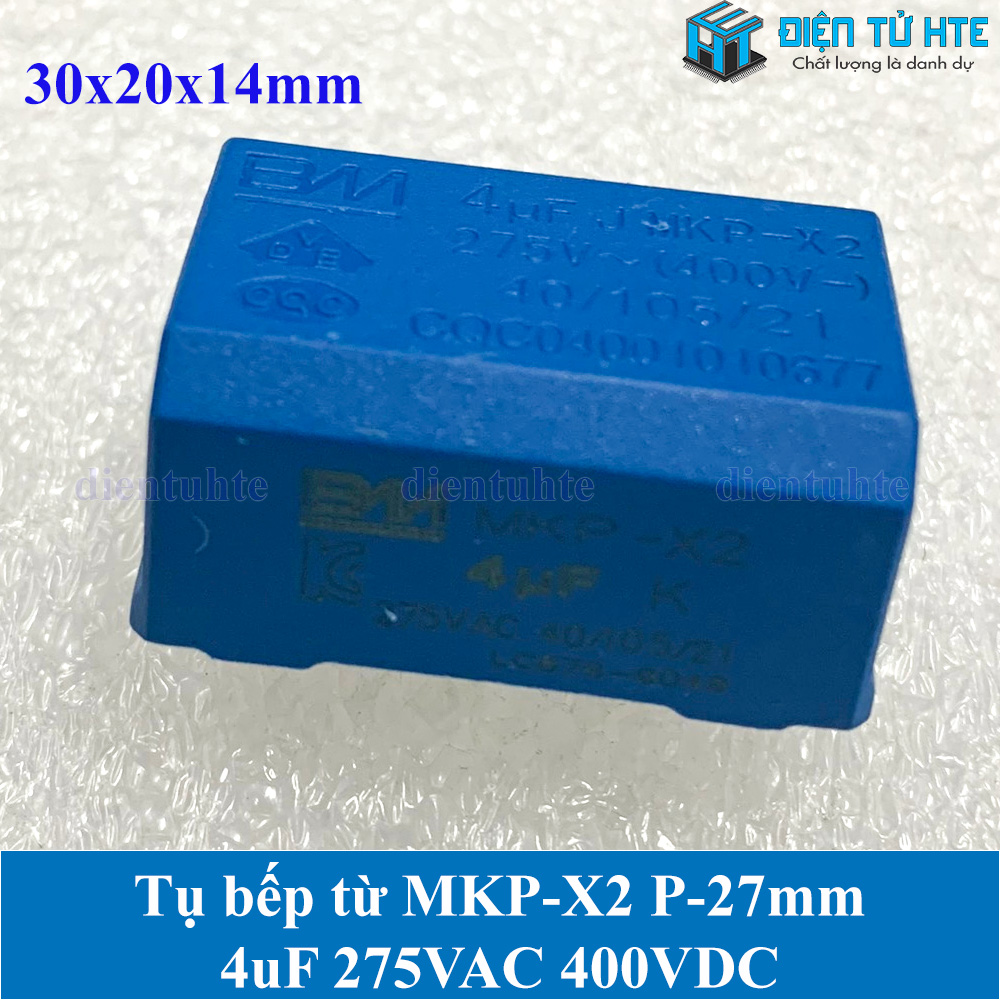 Tụ bếp từ MKP-X2 4uF 275VAC 400VDC pitch 27mm Xanh dương size 30x20x14mm