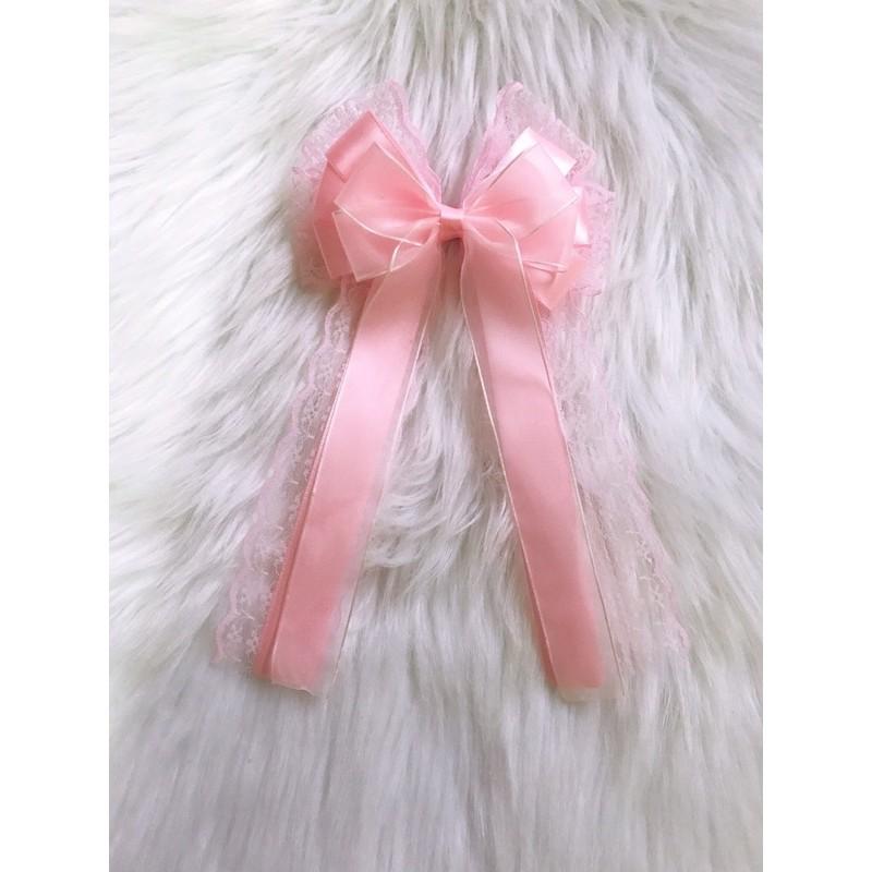 Kẹp nơ ren 3 tầng phối satin và voan