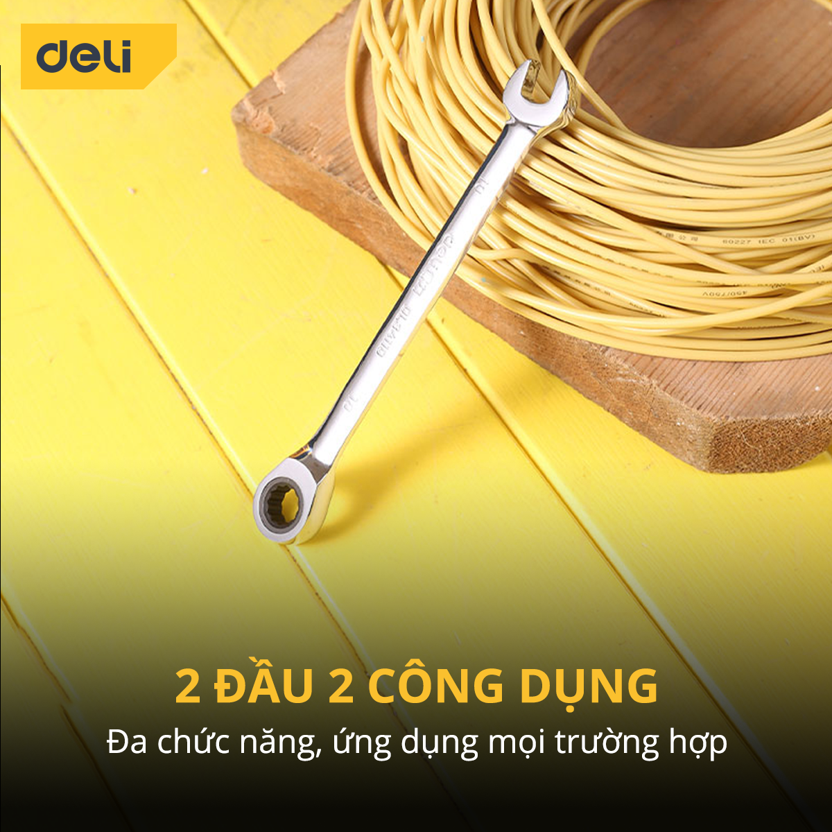 Cờ Lê Vòng Miệng Tự Động Deli Cao Cấp - Kích thước 10-19mm - Chất Liệu Chống Mòn, Gỉ, Dễ Dàng Sử Dụng - DL34119