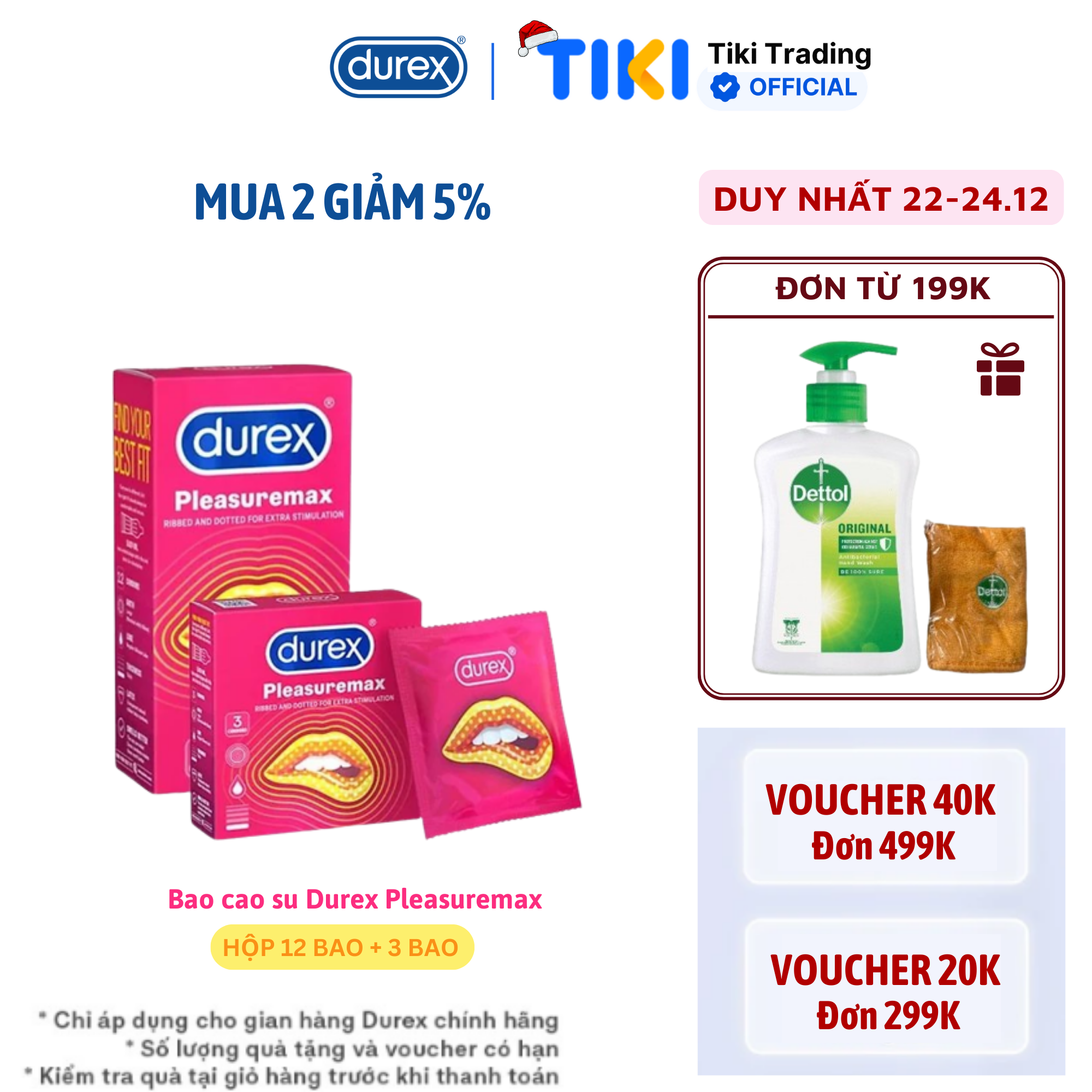 Bao cao su tăng hưng phấn Durex Pleasuremax Hộp 12s + Hộp 3s