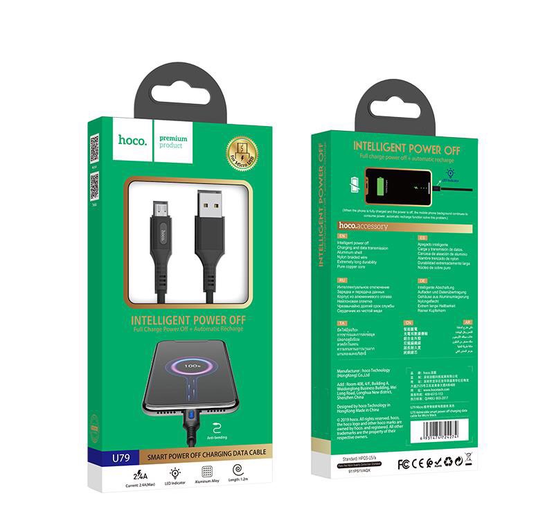 Cáp sạc Micro usb 2.4A đèn Led tự ngắt sạc dài 1.2m - Hàng chính hãng